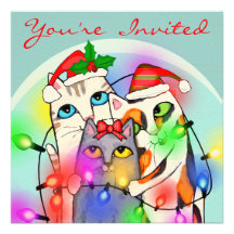 Invitation mignonne de partie de chats de Père Noë