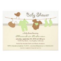 Invitation neutre de baby shower de corde à  linge