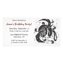 Invitation noir de fête d'anniversaire de dragon cartes avec photo