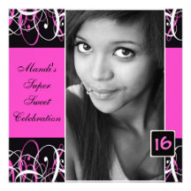 Invitation noir et rose de sweet sixteen de remous