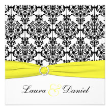 Invitation noire, blanche, jaune de mariage damass