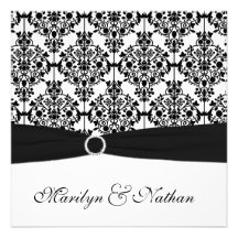 Invitation noire et blanche de mariage damassé