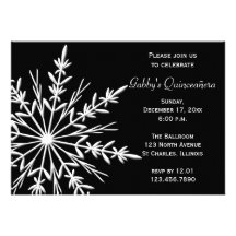 Invitation noire et blanche de Quinceañera de floc