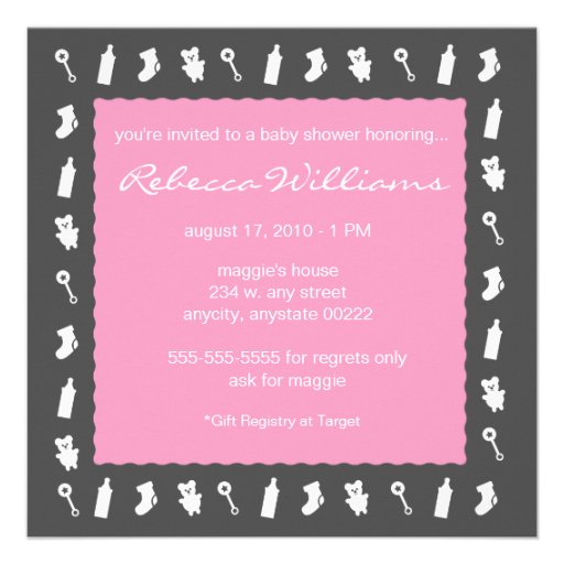 Invitation noire et rose de choses de bébé