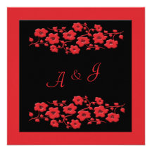Invitation noire et rouge de monogramme de pavot