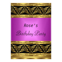 Invitation noire rose de fête d'anniversaire d'or