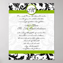 Invitation noire vert pomme de mariage damassé posters