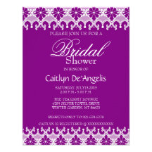 Invitation nuptiale de douche de dentelle pourpre 