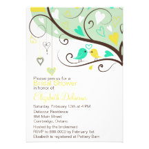 Invitation nuptiale de douche d'inséparables verts