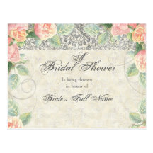 Invitation nuptiale rose et argentée de l'anglais  carte postale
