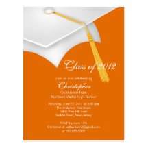 Invitation orange blanche de fête de remise des di carte postale