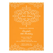 Invitation orange d'anniversaire de sweet sixteen 