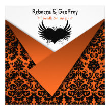 Invitation orange et noire gothique de mariage dam
