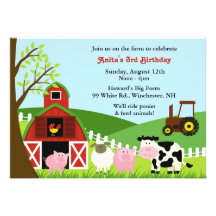 Invitation plate d'animaux de ferme d'anniversaire