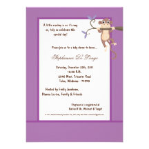 invitation pourpre de baby shower du singe 5x7
