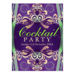 Invitation pourpre de cocktail de vert de torsion  cartes postales