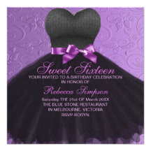 Invitation pourpre de robe de noir de sweet sixtee