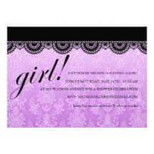 Invitation pourpre et noir de baby shower de fille