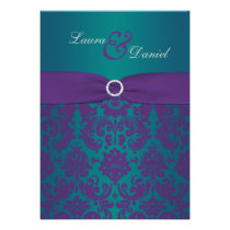 Invitation pourpre et turquoise de mariage damassé invitations