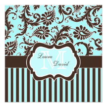 Invitation rayée blanche bleue de damassé de Brown