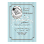 Invitation rayée de baptême (bleu-clair)