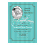 Invitation rayée de baptême (bleu de Tiffany)