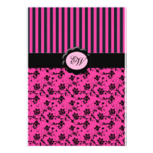 Invitation rayée de damassé de monogramme de rose 