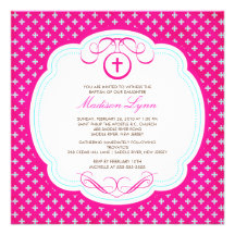 Invitation rose croisée douce de baptême de bébé