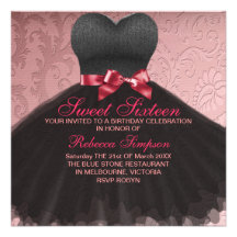 Invitation rose d'anniversaire de robe de noir de 
