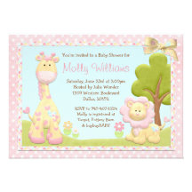 Invitation rose de baby shower d'animaux