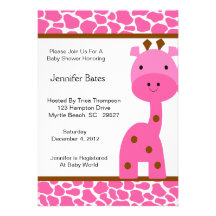 Invitation rose de baby shower de girafe