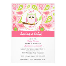 Invitation rose de baby shower de hibou et d'impre