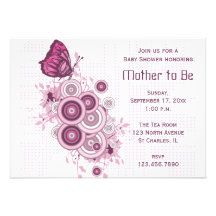 Invitation rose de baby shower de papillon