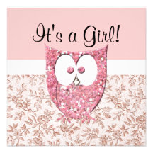 Invitation rose de douche de hibou de bébé de scin