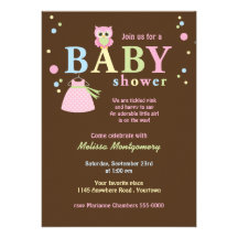Invitation rose de douche de hibou et de robe de b
