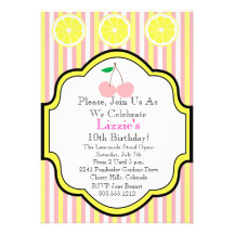 Invitation rose de fête d'anniversaire de limonade