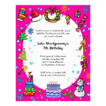 Invitation rose de fête d'anniversaire de Noël