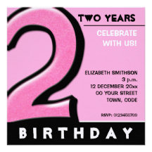 Invitation rose de fête d'anniversaire du numéro 2