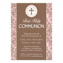 Invitation rose de feuille de communion