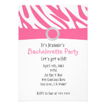 Invitation rose de partie de Bachelorette de zèbre