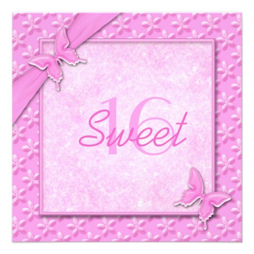 Invitation rose de sweet sixteen de papillons