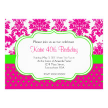 Invitation rose et verte de damassé et de points