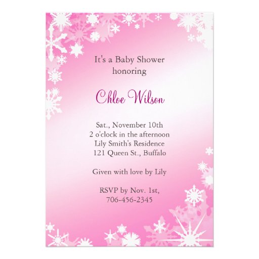 Invitation rose molle de baby shower de flocons de