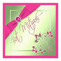 Invitation rose, verte, et jaune de bat mitzvah