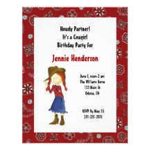 Invitation rouge d'anniversaire de cow-girl