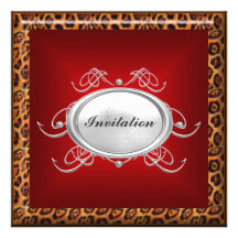 Invitation rouge de fête d'anniversaire de léopard