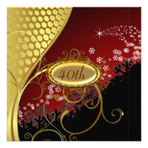 Invitation rouge de fête d'anniversaire d'or