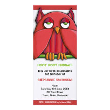 Invitation rouge de la fête d'anniversaire de hibo