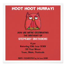 Invitation rouge de la fête d'anniversaire de hibo