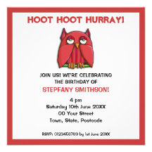 Invitation rouge de la fête d'anniversaire de hibo